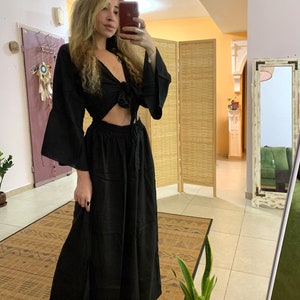 Bohemian Bell long sleeve crop top set with loss fit trousers | two pice pants set | flow pants set | rave outfit | ethnic | comfortable set