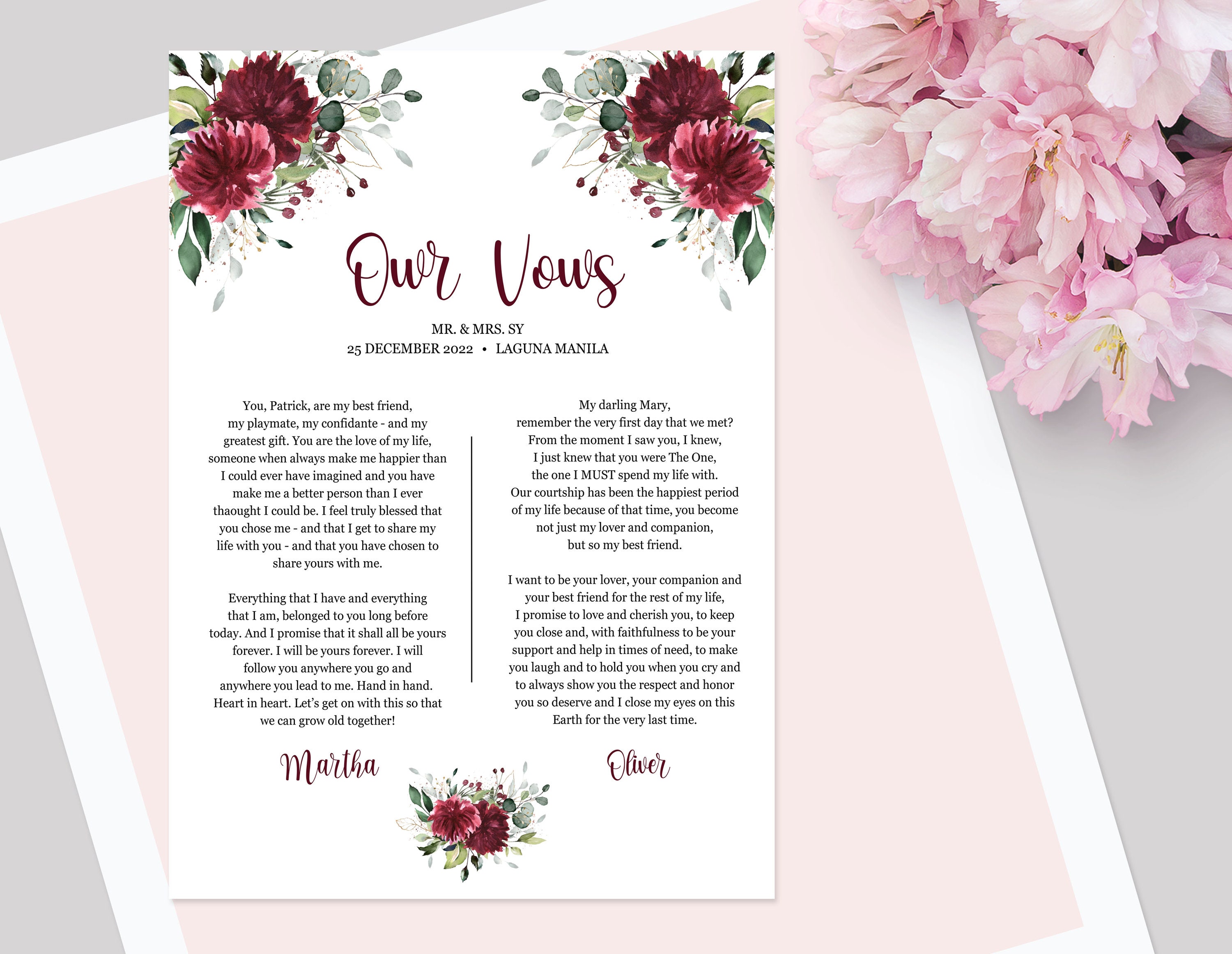 Wedding Vows Two sizes Templates Wedding Vows Printable | Etsy