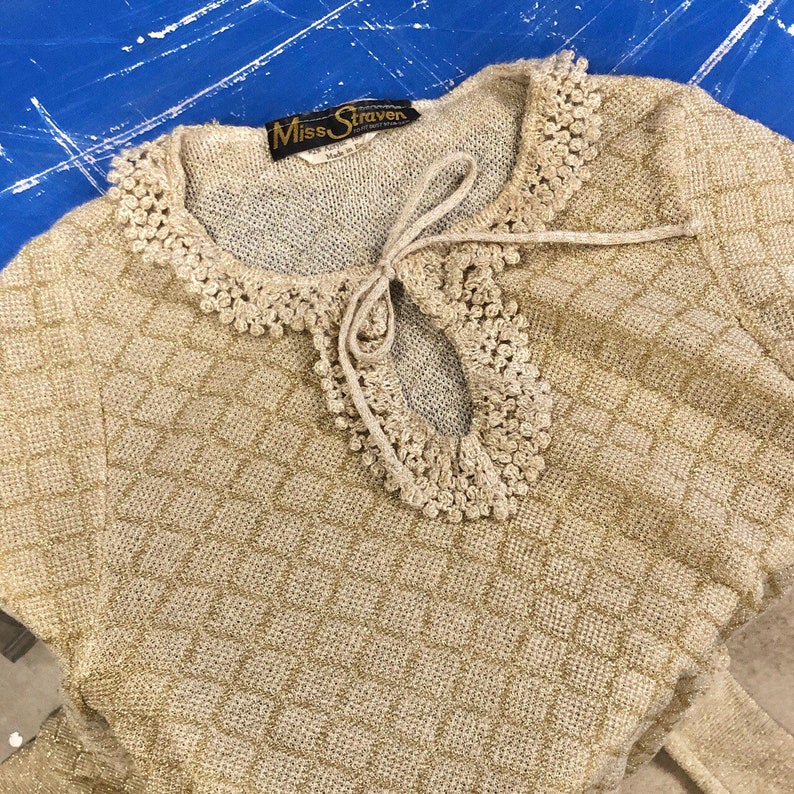 Vintage 1970s Metallic Thread Gold Knitted Top.