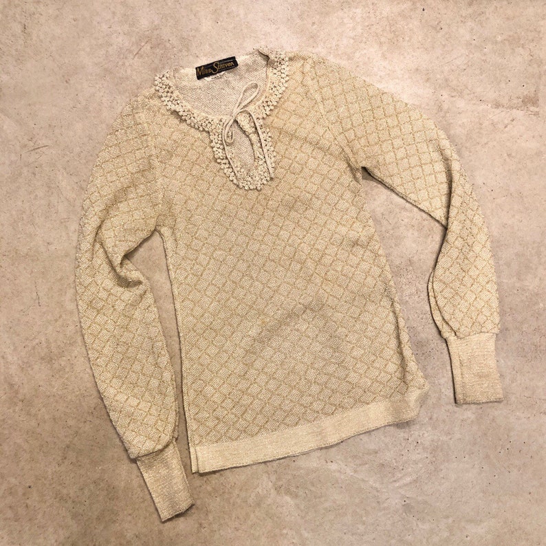 Vintage 1970s Metallic Thread Gold Knitted Top.