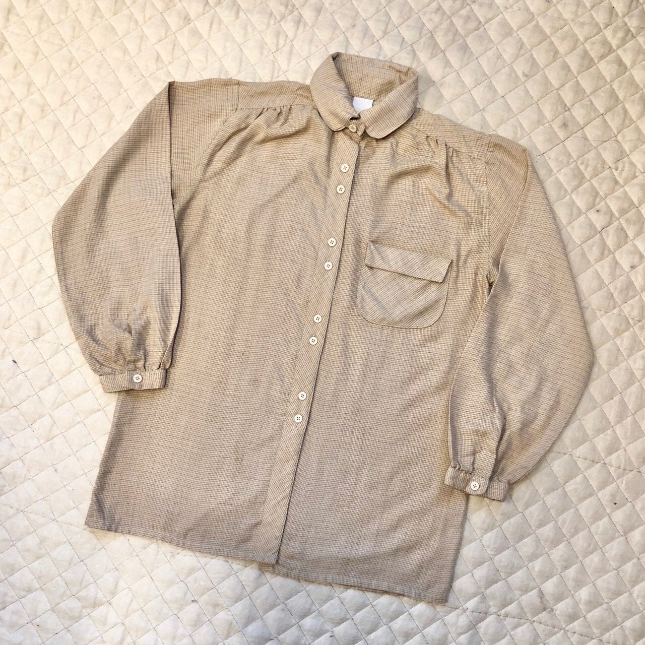 Vintage 1970s Simple Beige Check Shirt Blouse | Etsy