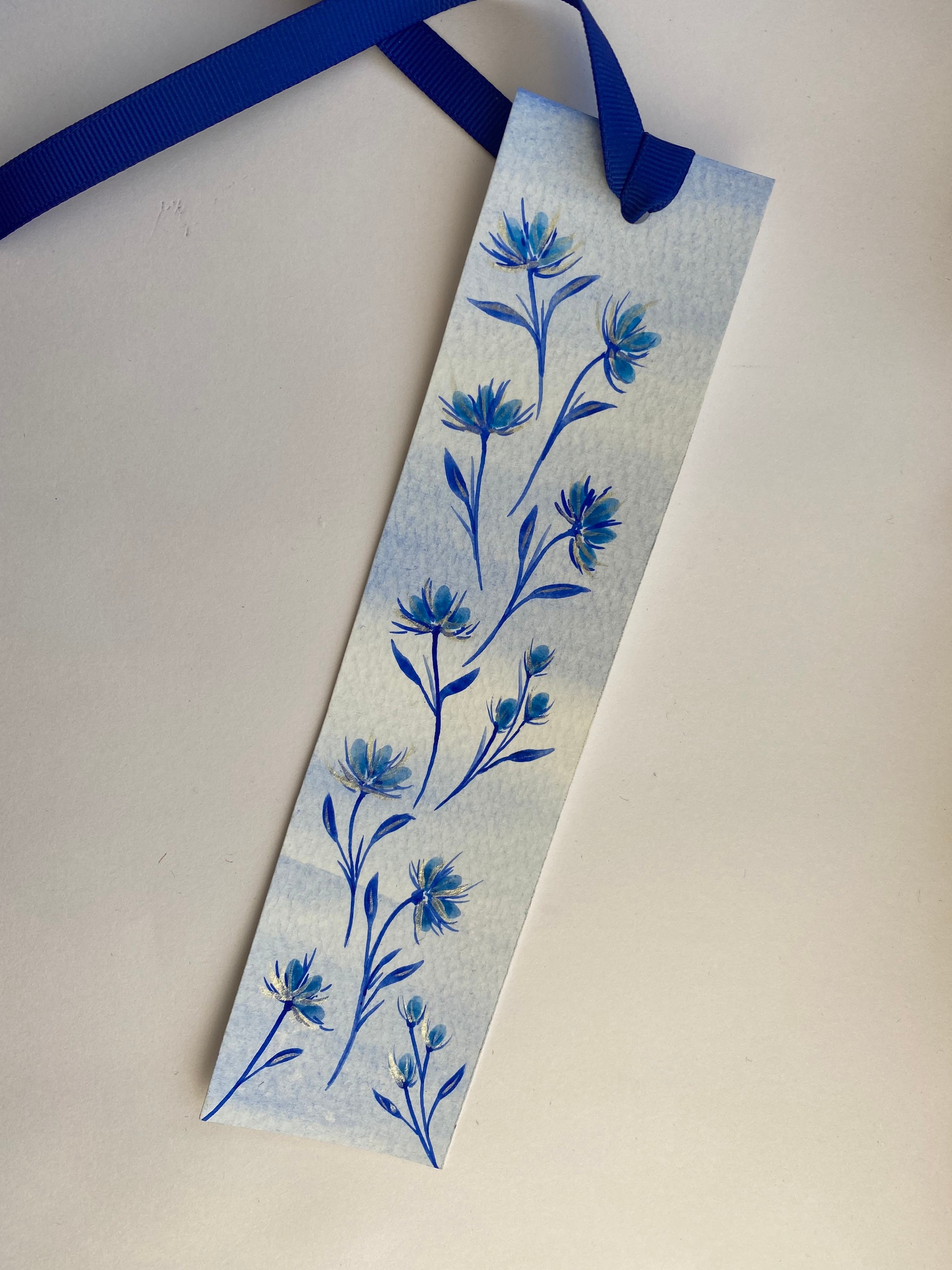Hand painted bookmarks blue floral bookmarks book lover Etsy