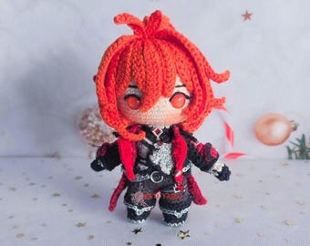 Diluc Red Dead of Night Amigurumi Crochet Doll, Genshin Impact Inspired Plush