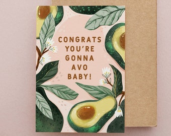 Avocado Card - Cute Baby Shower Card / PREGNANCY ANNOUNCEMENT CARD / New Baby / Gift for mum to be / Congratulations  Greetings Card / 5X7"