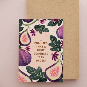 Feigenkarte/Glückwunschkarte/ New Job Card / Glückwunschkarte / Botanische Blumen Illustration / Innen leer / Lila Karte / Kunstkarte