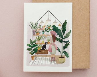 CRAZY PLANT LADY / Cat Lady / Birthday for friend / card for her / for cat lovers / for gardeners / All Occasion / New Home card 5x7" size