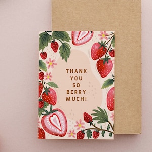 Heel erg bedankt Berry - BEDANKTKAART - geïllustreerde kaart, grappige kaart / kaart voor leraar / bedank / fruitige illustratie