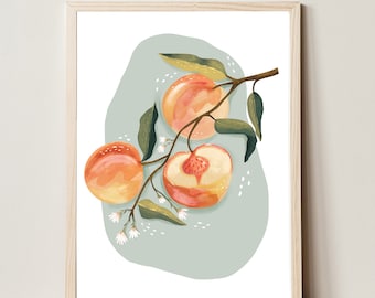 PEACH ART PRINT / Fruit Art / floral art print /  by Anna Cheng