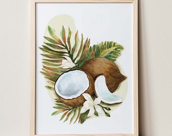 Coconut Botanical Art Print / Tropical Art Print / Wall art / Art Poster A4 / Kitchen art / Food illustration by Anna Cheng