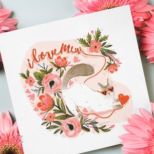 Love You Card / Cat lovers / Floral / I love Mew / Valentines / Anniversary / Card for her / Card for him image 6