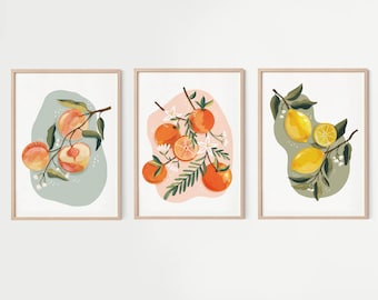 Summer Fruits Art Prints by Anna Cheng / oranges/ lemons/ peaches