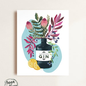 Gin Botanical Art Print: Floral Illustration, G&T Design