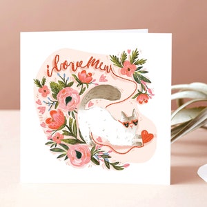 Carte Je t'aime / Amoureux des chats / Floral / I love Mew / Saint-Valentin / Anniversaire / Carte pour elle / Carte pour lui