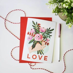 Valentines Day / anniversary / LOVE greetings card , FLORAL bouquet illustration /gift for her/ romantic card / roses / a6 card image 6