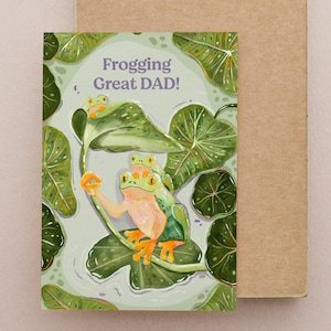 Carte de fête des pères - Thème grenouille - Carte de voeux de 5 x 7 po. - Deux titres disponibles - Cadeaux pour papa - Amoureux de la nature - Amoureux des plantes - Grenouilles mignonnes