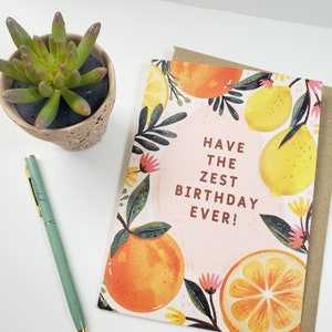 Have The Zest Birthday Ever 5x7 Tropical Fruits / Oranges And Lemons / Citrus / Illustrated Botanical Birthday Card image 2