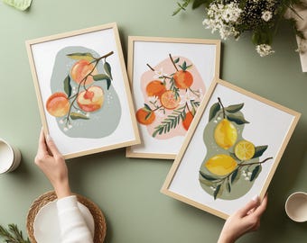 Summer Fruits Art Prints: Botanical Kitchen Decor, Set of 3
