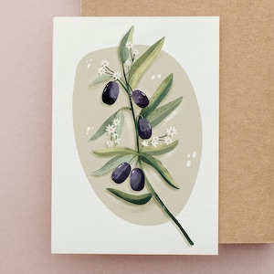 Olive - Grußkarte 15x18 / Blumen / Botanische Karte - Von Anna Cheng