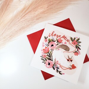 Love You Card / Cat lovers / Floral / I love Mew / Valentines / Anniversary / Card for her / Card for him image 4