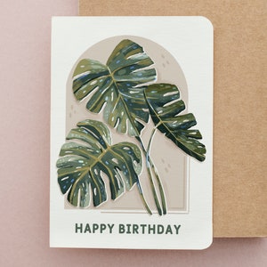 Tarjeta de cumpleaños de Monstera / Planta de queso / Tarjeta ilustrada botánica de feliz cumpleaños para amantes de las plantas y amigos