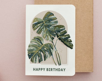 Tarjeta de cumpleaños de Monstera: Saludo ilustrado para amantes de las plantas (A6)