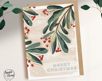 CHRISTMAS CARD / Merry Christmas FOLIAGE Holly