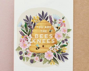 You Are The Bees Knees / Greetings Card / Bee illustration / 5x7 card / Bee hive / Birthday Card / Art by Anna Cheng