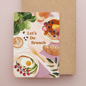Vamos a almorzar - Tarjeta ilustrada de desayuno y brunch - Tarjeta de felicitación de cumpleaños perfecta para amigos y amantes de la comida. Tarjeta de lujo de 5 x 7 pulgadas.