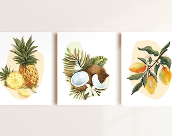 Tropical Fruits / Coconut / Mango / Pineapple / Illustrated Botanical Art Prints / Illustration / art poster / A4 or A3 / Printed art