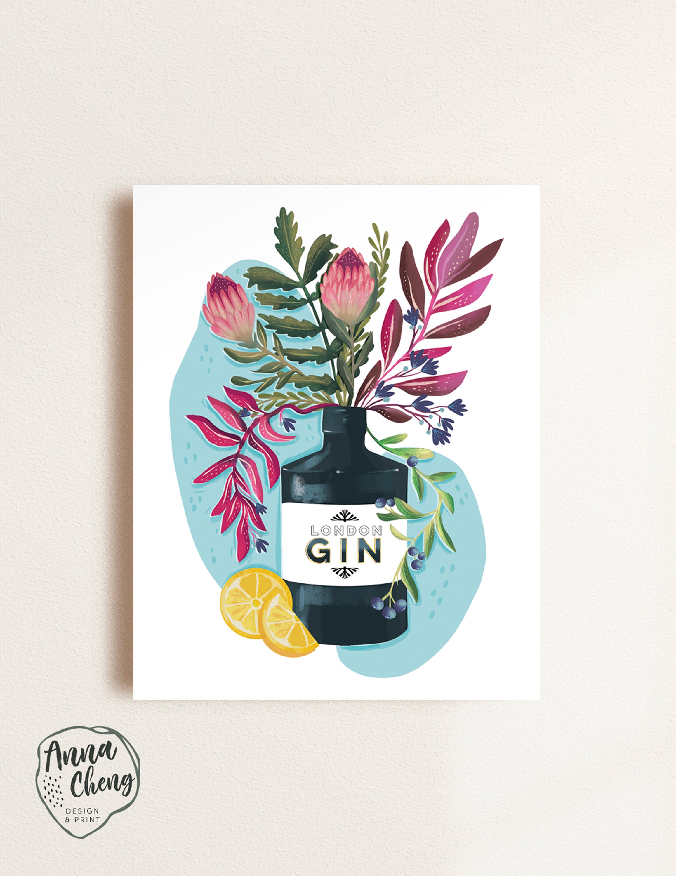 GIN BOTANICAL / A4 Art Print / Gin Art/ G&T / Floral Etsy