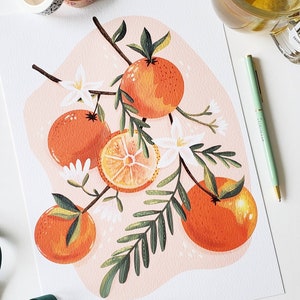 ORANGES ART PRINT/ Fruit Art / kitchen decor / Botanical print by Anna Cheng