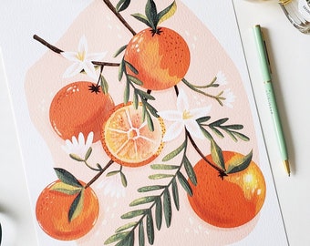 ORANGES ART PRINT/ Fruit Art / kitchen decor / Botanical print by Anna Cheng