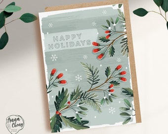 CHRISTMAS CARD / FOLIAGE - Happy Holidays Blue