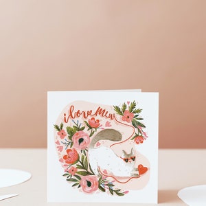 Love You Card / Cat lovers / Floral / I love Mew / Valentines / Anniversary / Card for her / Card for him image 3