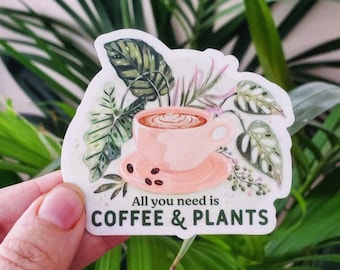 Vinilo adhesivo de café y plantas: calcomanía duradera para portátil