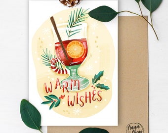 Warm Wishes / Mulled Wine Christmas Card / Festive Drinks / Illustrated Christmas Cards By Anna Cheng