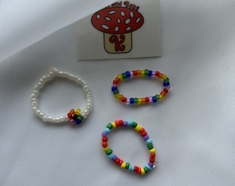 Rainbow Beaded Ring: Pride Flower Ring