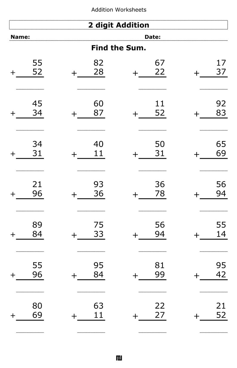 2 Digit Plus 2 Digit Addition With Some Regrouping. Grade 2 Math ...