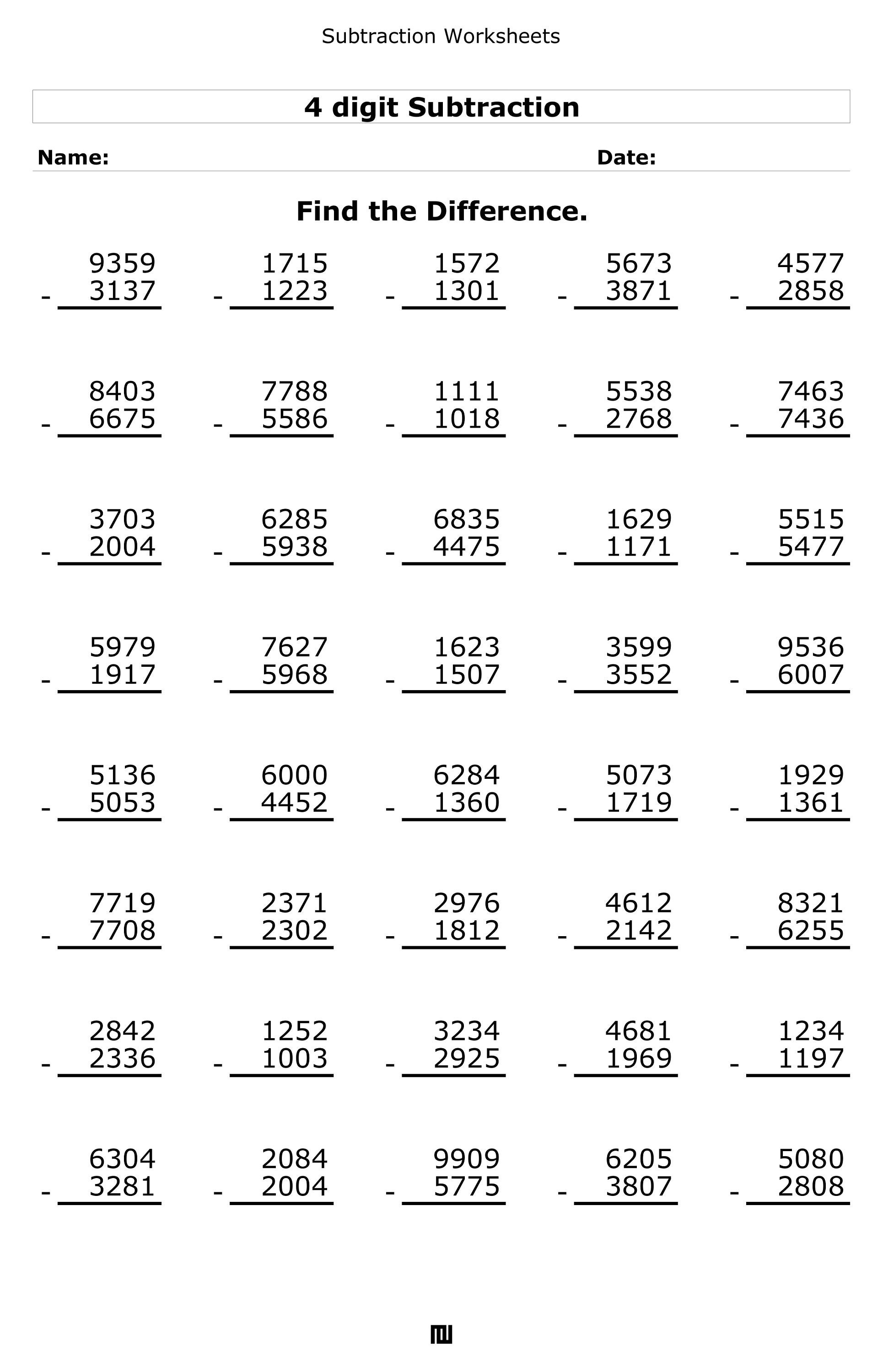 Subtraction with Regrouping  4-Digit, 5-Digit and 6-Digit Subtraction