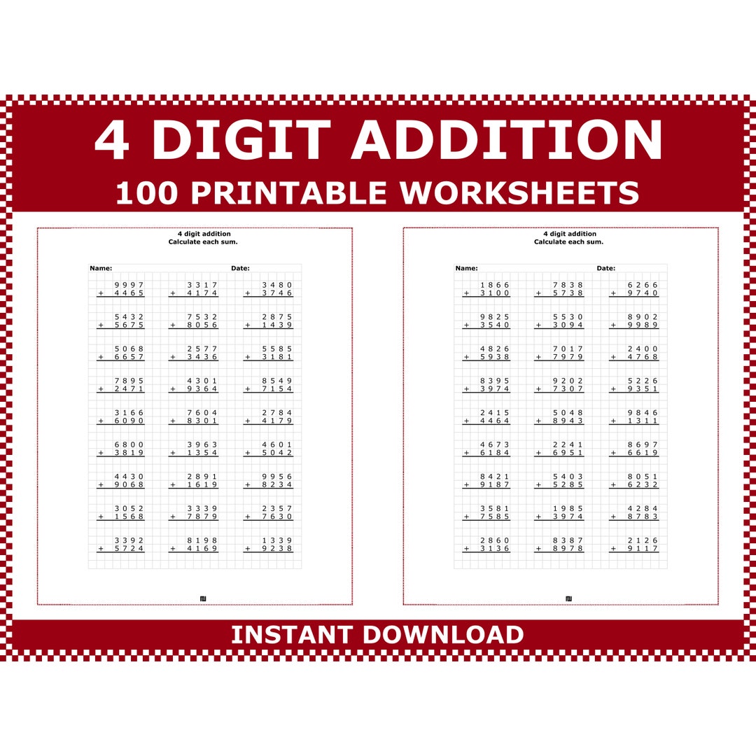 Addition Worksheets: Adding 4-digit Numbers in Columns. Addition 4 ...