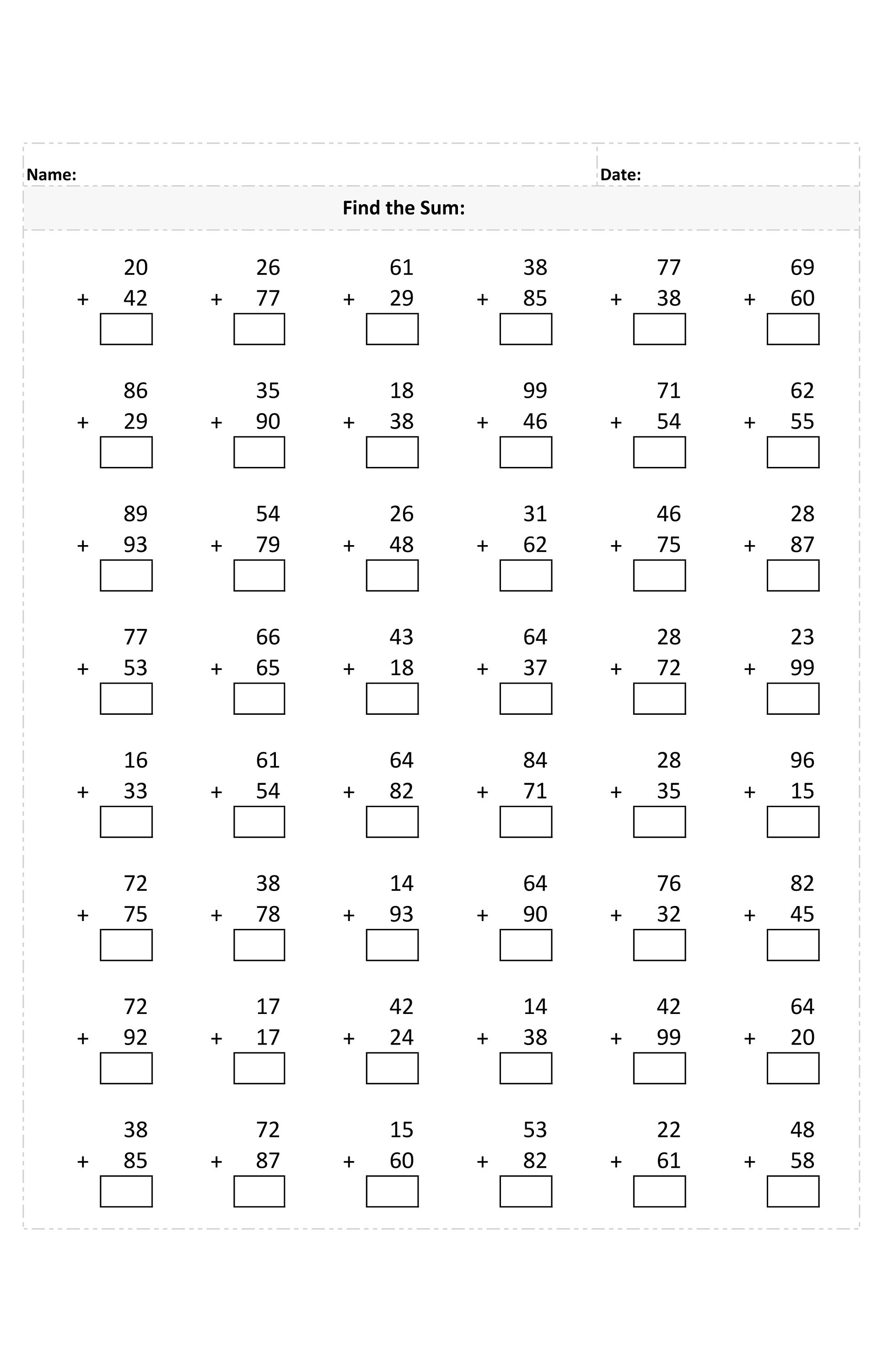Addition 2 Digit Plus 2 Digit