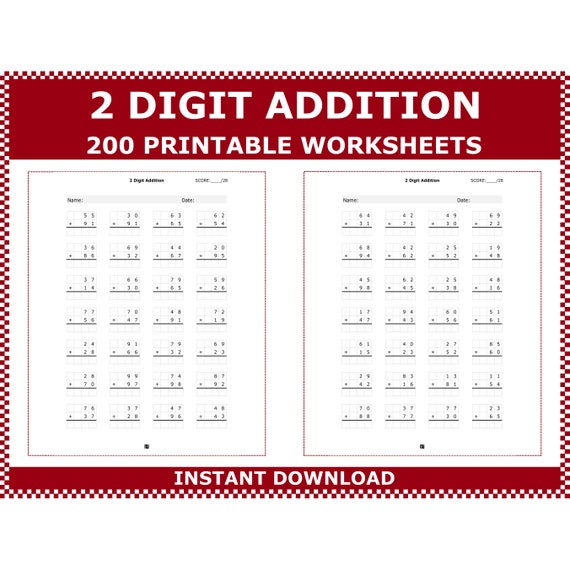 2-Digit Addition Worksheets: 200 Practice Pages (PDF Download)