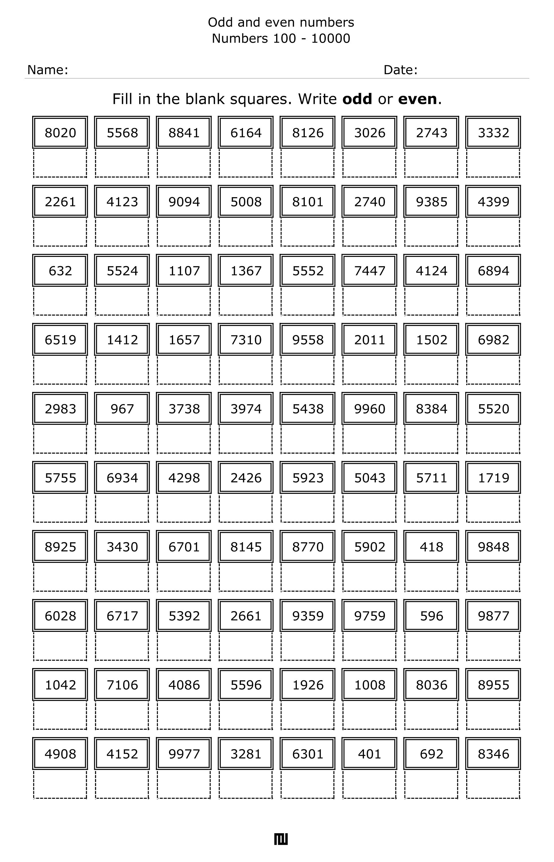 Odd and Even Numbers 100 to 10000. Odd or Even? Look the Number and ...