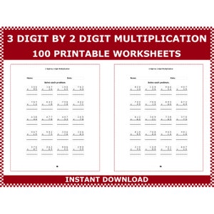 Multiplying 3 digit by 2 digit numbers for daily practice. 3 digit by 2 digit multiplication worksheets by ACMinimalist