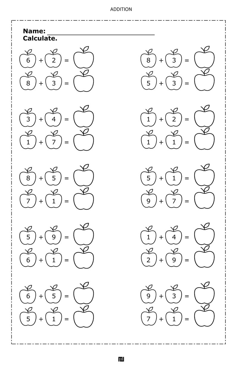 1 digit plus 1 digit addition worksheets kindergarten math 1st grade