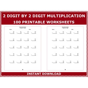 Multiplication 2 digit by 2 digit numbers. Double digit multiplication practice worksheets. Multiply 2 x 2 digits by ACMinimalist