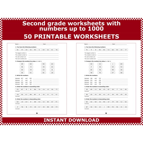 2nd Grade Math Worksheets Comparing Numbers Subtract With Number Lines