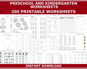 pre k 5 worksheets Preschool and kindergarten bundle printable worksheets. 200 pages learning bundle. Homeschool activities by ACMinimalist