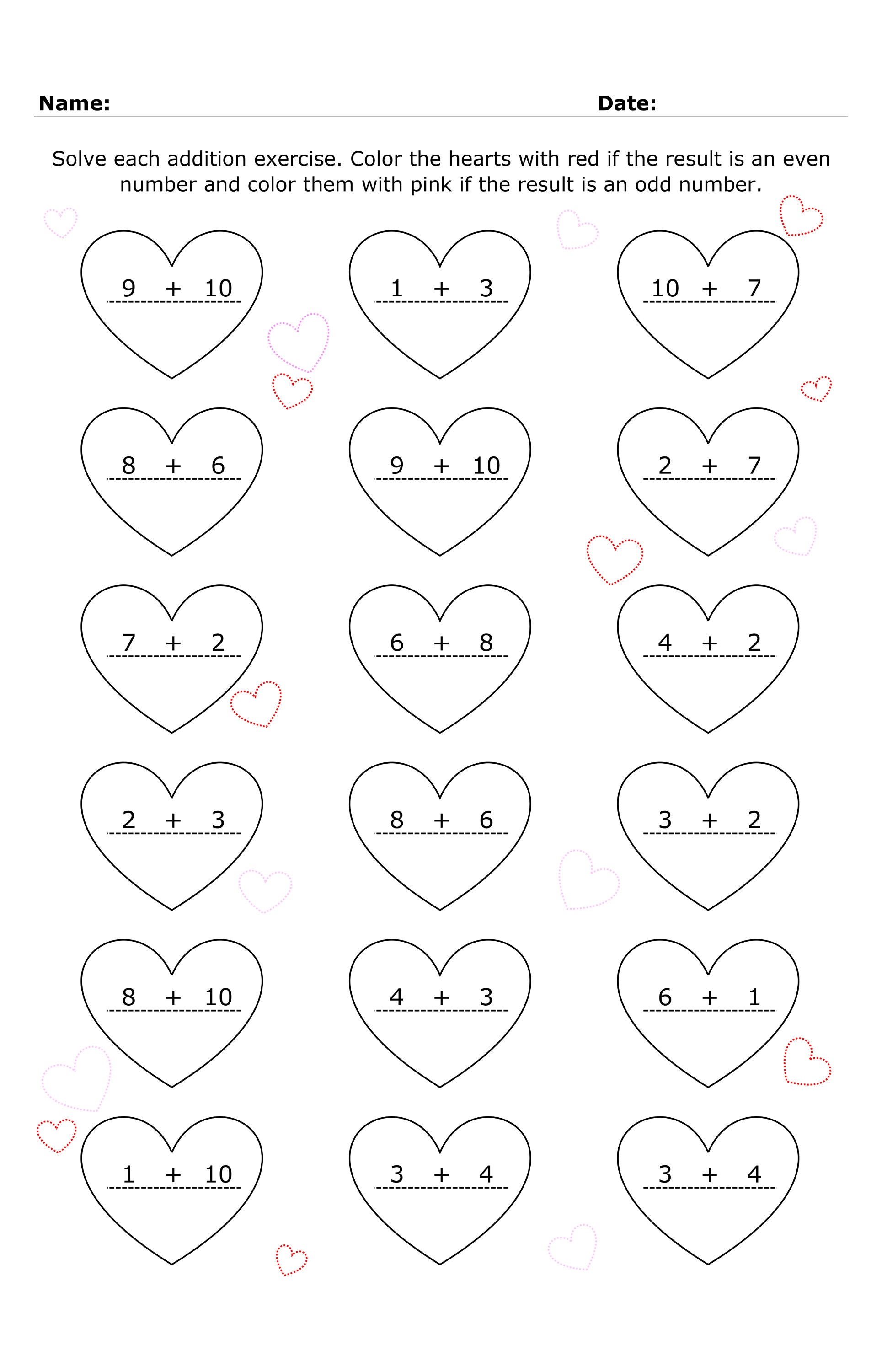 Valentine's Day Addition Worksheets for Kids. Valentines Day Math