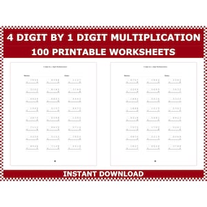 4 digit by 1 digit multiplication for daily practice. Multiply in columns: 4-digit by 1-digit number by ACMinimalist
